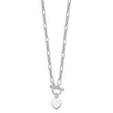 Sterling Silver Polished Heart Charm Fancy Link Necklace